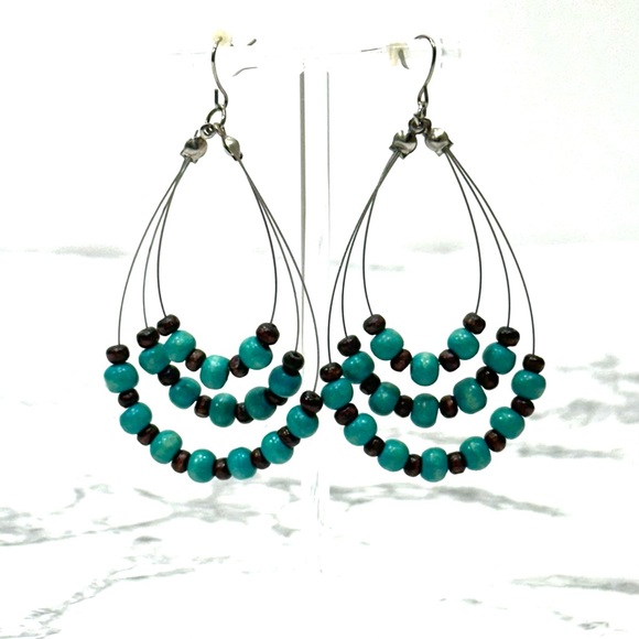 Loft Beaded Hoop Pierced Earrings turquoise teal - Picture 1 of 5